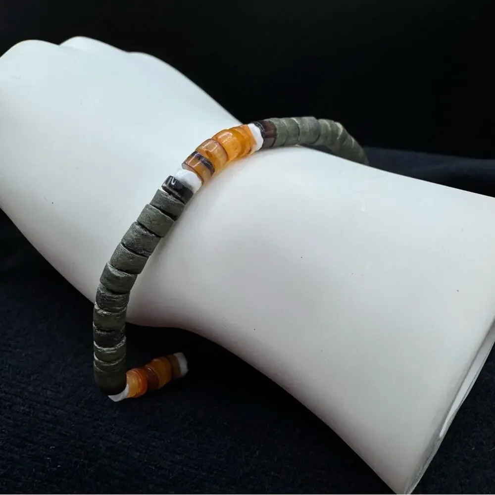 Bracelet Natural Stone Heishi Beads Earth Tones Artisan Boho Style
